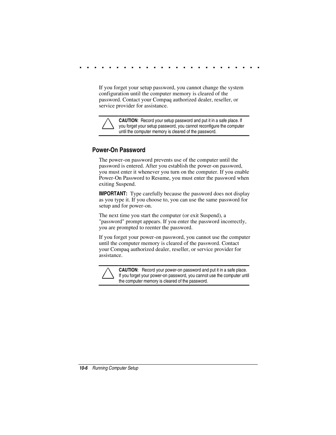 Compaq LTE 5000 manual Power-On Password 