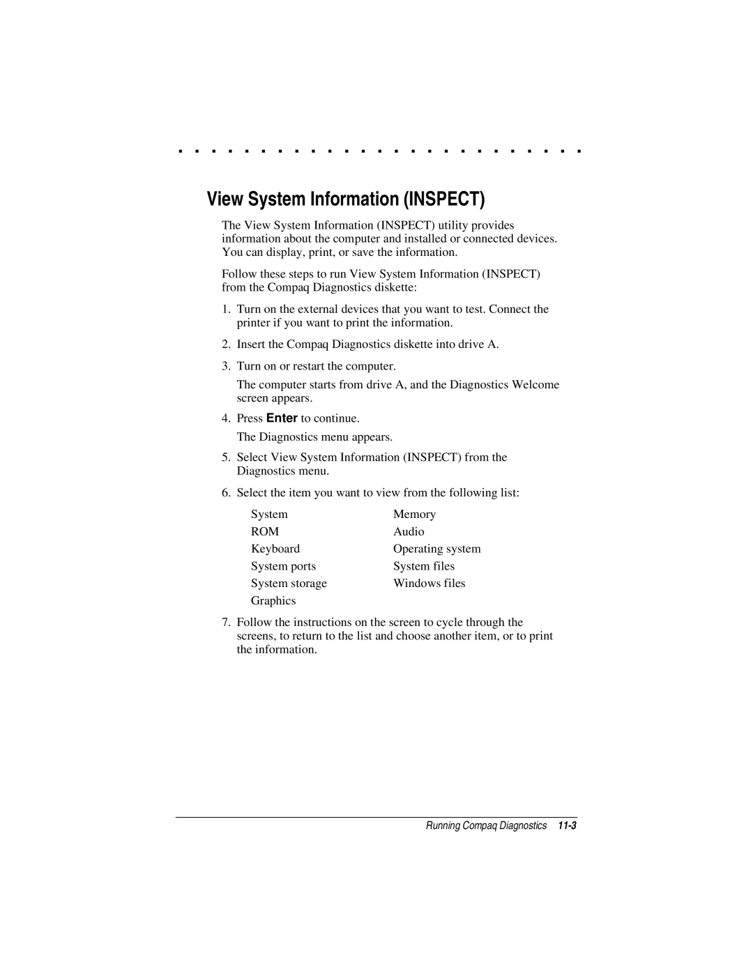 Compaq LTE 5000 manual View System Information Inspect, Rom 