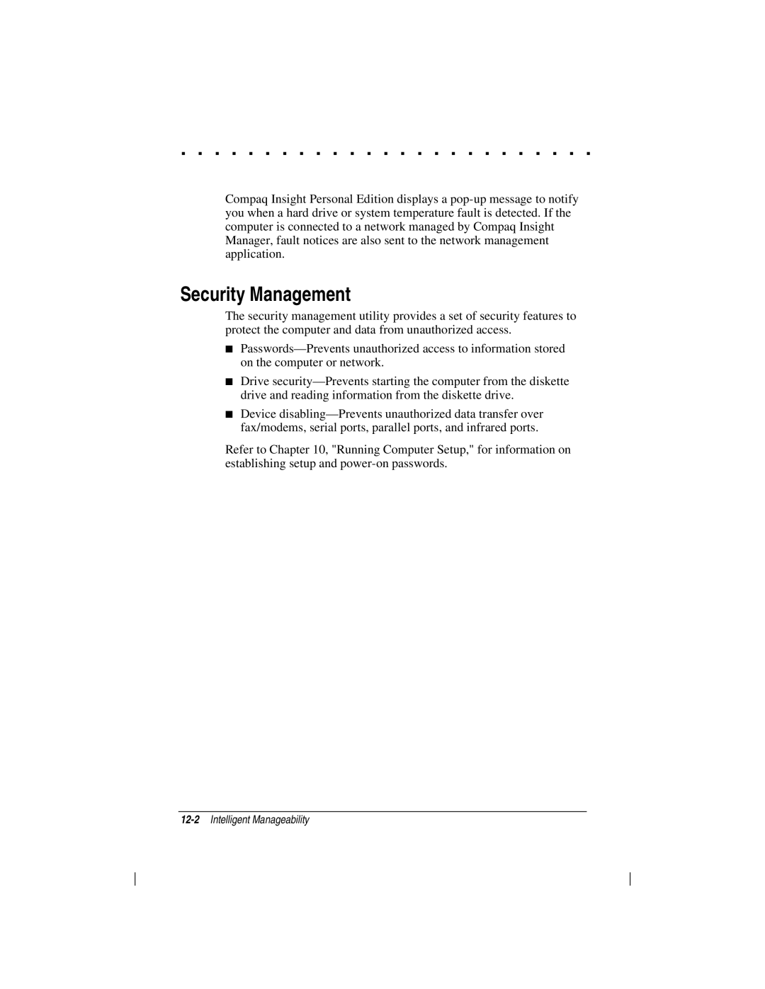 Compaq LTE 5000 manual Security Management 