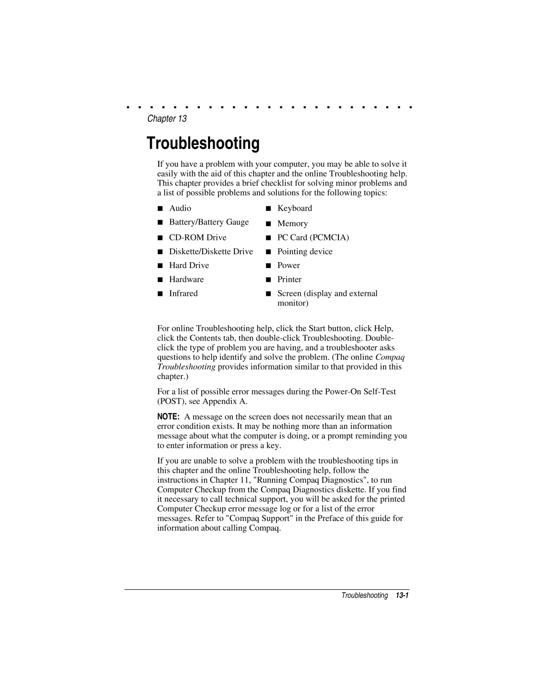 Compaq LTE 5000 manual Troubleshooting 