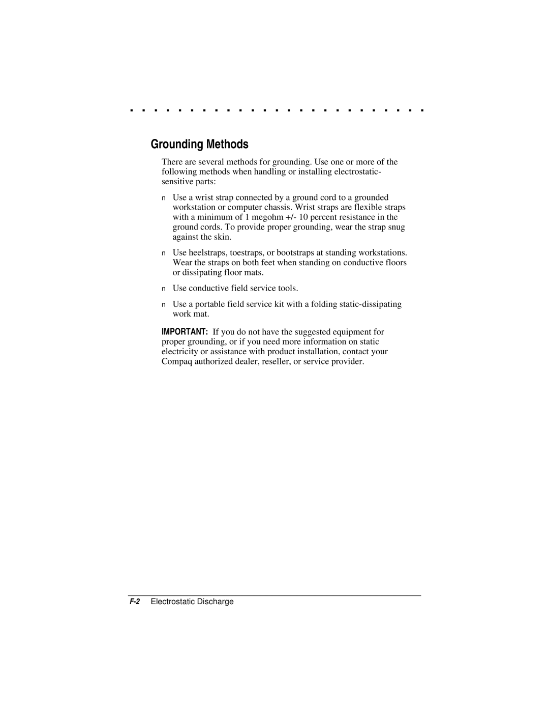 Compaq LTE 5000 manual Grounding Methods 