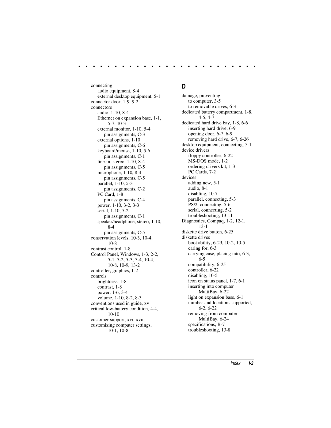 Compaq LTE 5000 manual Index 