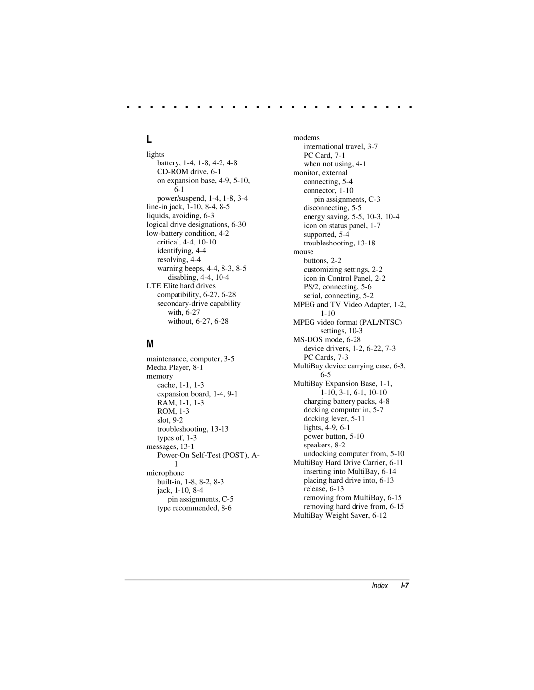 Compaq LTE 5000 manual Index 