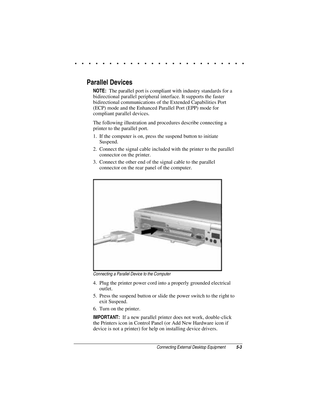 Compaq LTE 5000 manual Parallel Devices 