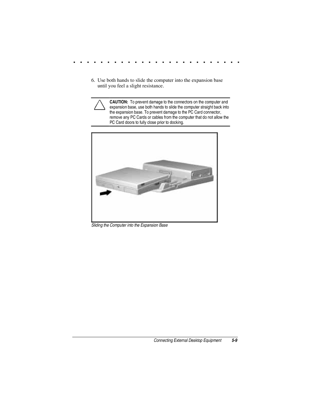 Compaq LTE 5000 manual Sliding the Computer into the Expansion Base 