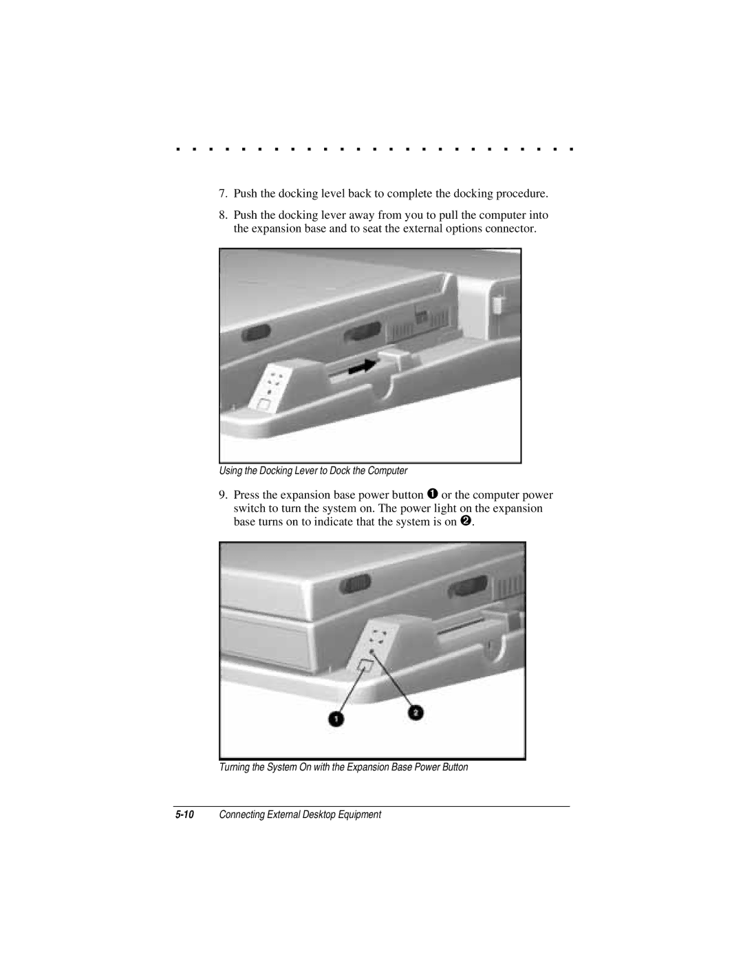 Compaq LTE 5000 manual Using the Docking Lever to Dock the Computer 