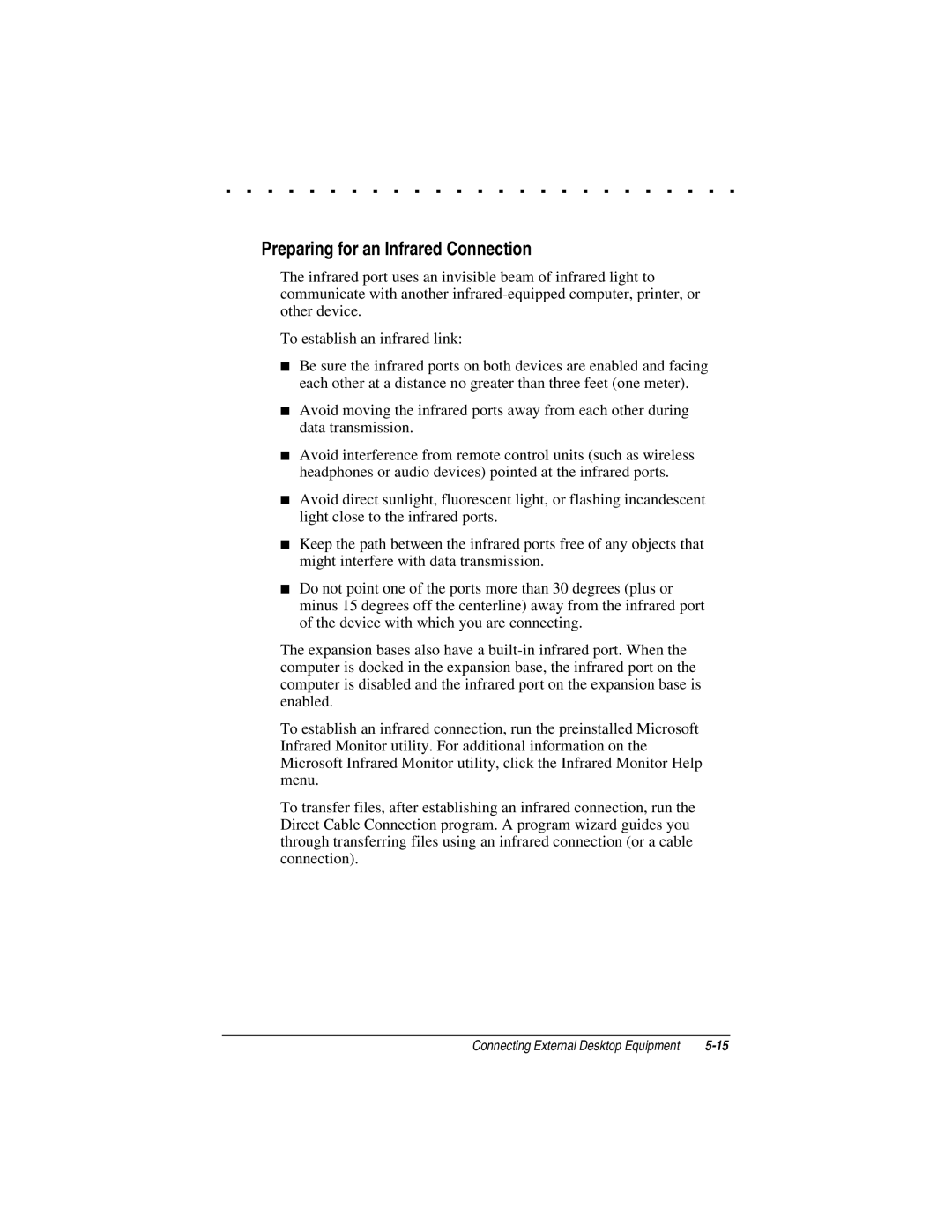 Compaq LTE 5000 manual Preparing for an Infrared Connection 