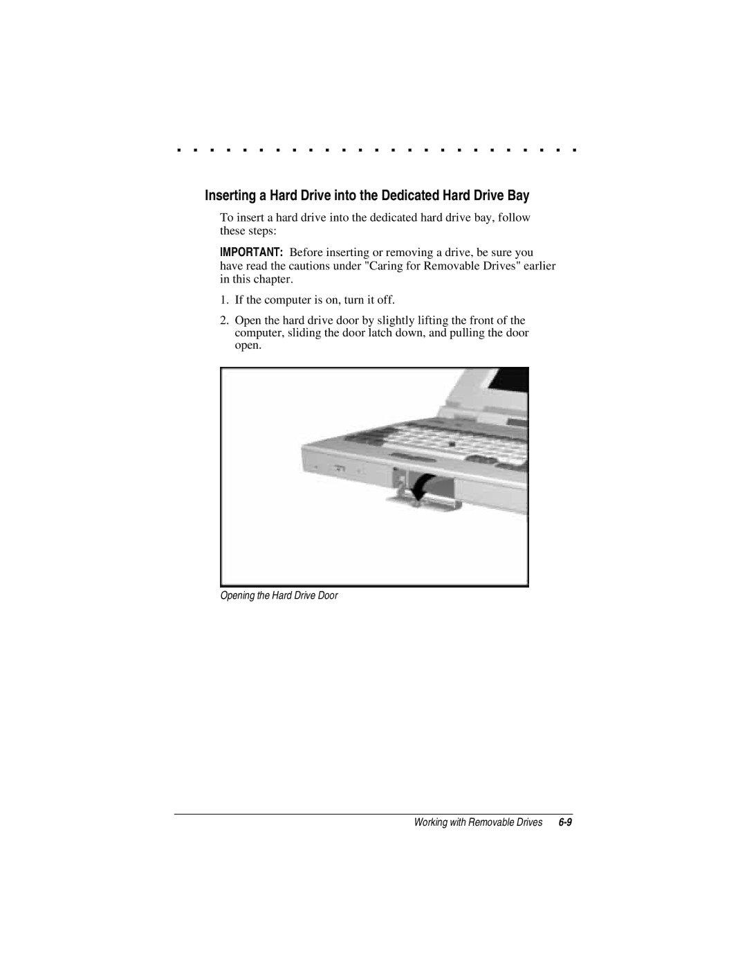 Compaq LTE 5000 manual Inserting a Hard Drive into the Dedicated Hard Drive Bay 