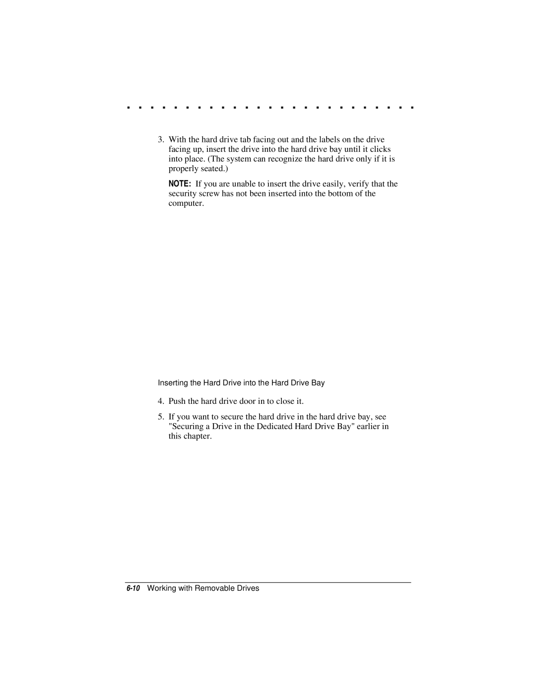 Compaq LTE 5000 manual Inserting the Hard Drive into the Hard Drive Bay 