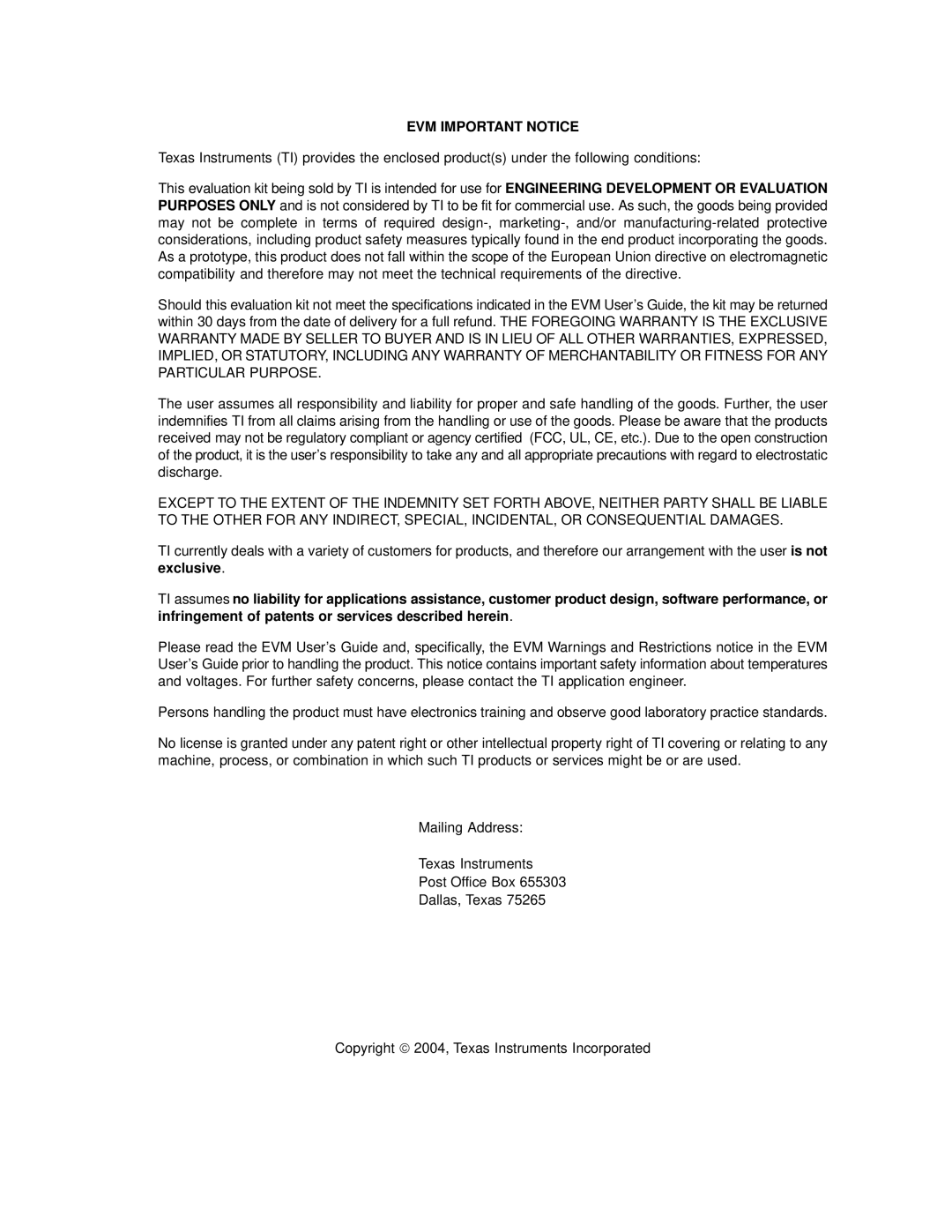 Compaq M-LVDS manual EVM Important Notice 