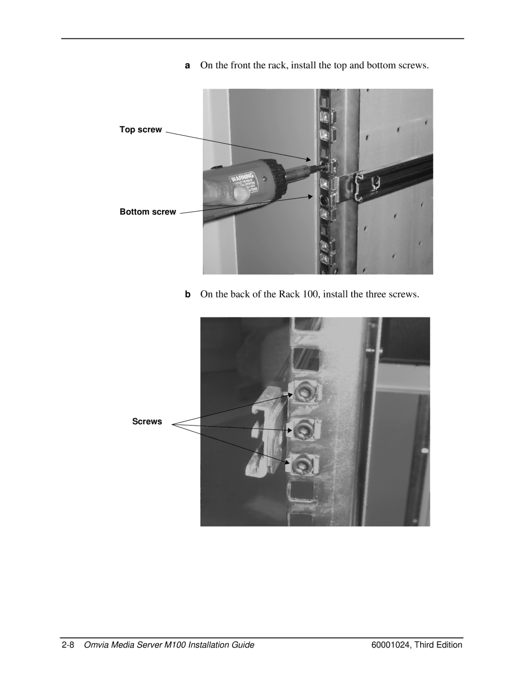 Compaq M100 manual On the front the rack, install the top and bottom screws 