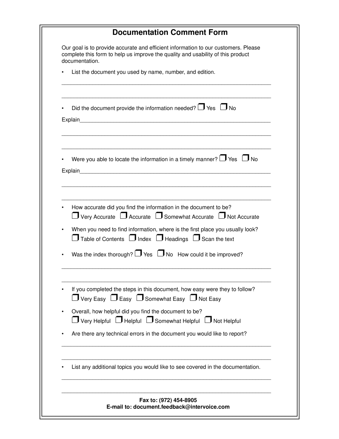 Compaq M100 manual Documentation Comment Form 