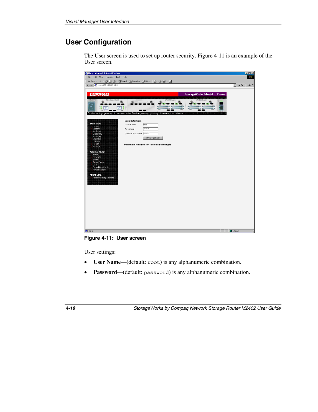 Compaq M2402 manual User Configuration, User screen 