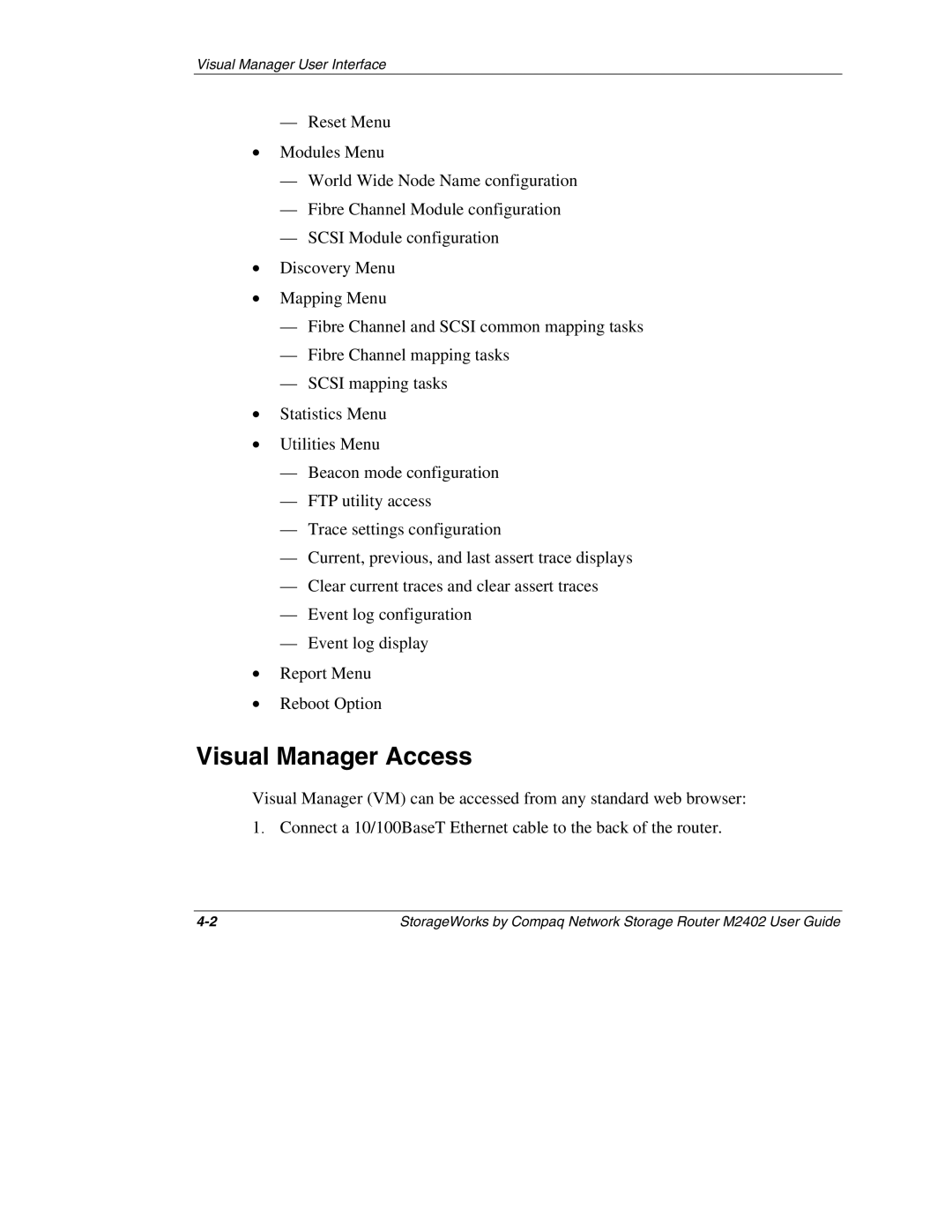 Compaq M2402 manual Visual Manager Access 