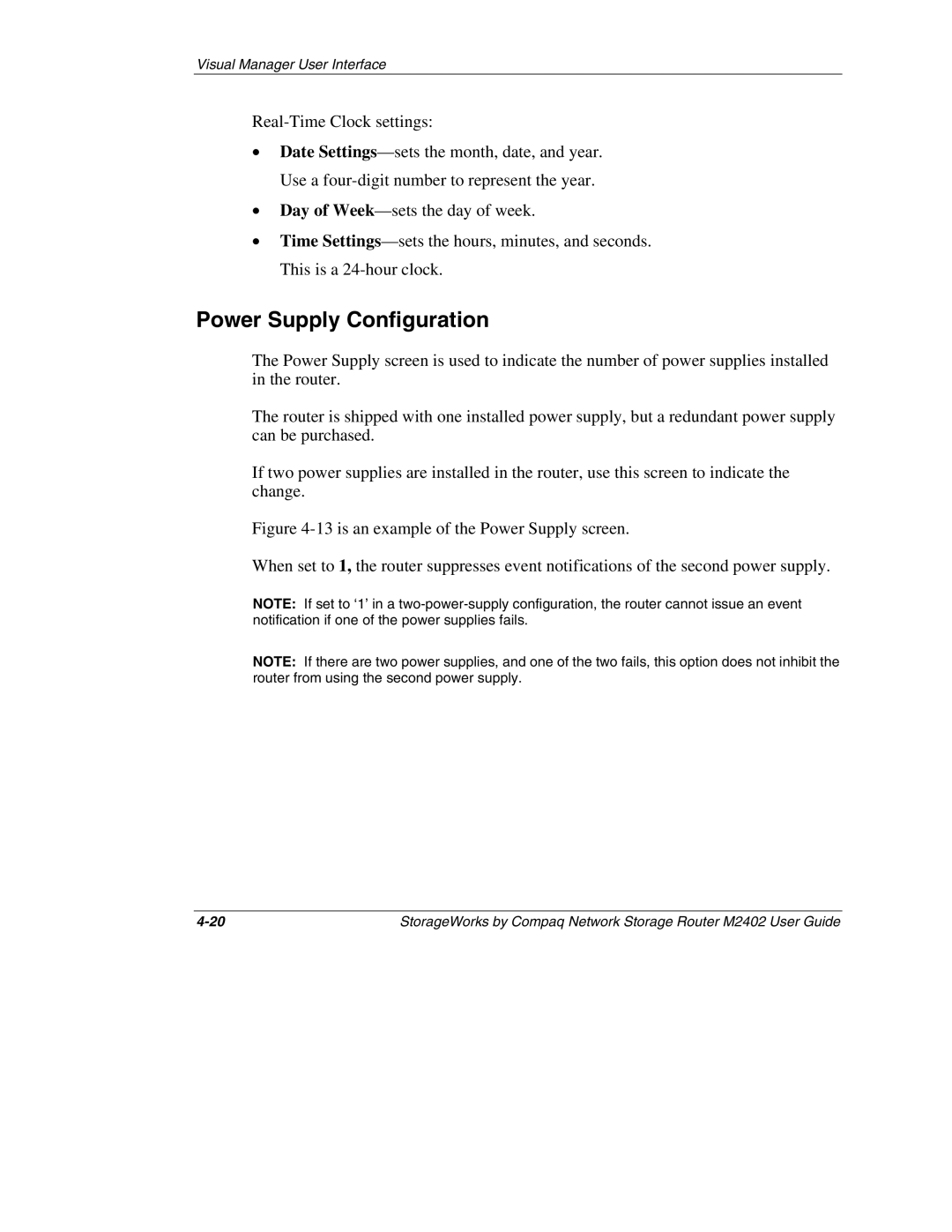 Compaq M2402 manual Power Supply Configuration 