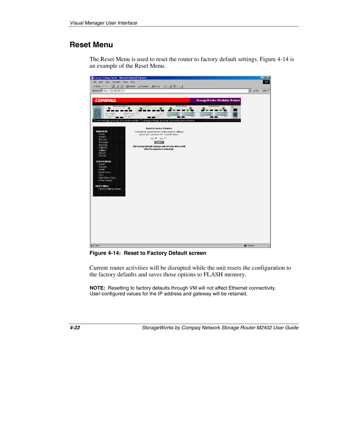 Compaq M2402 manual Reset Menu, Reset to Factory Default screen 