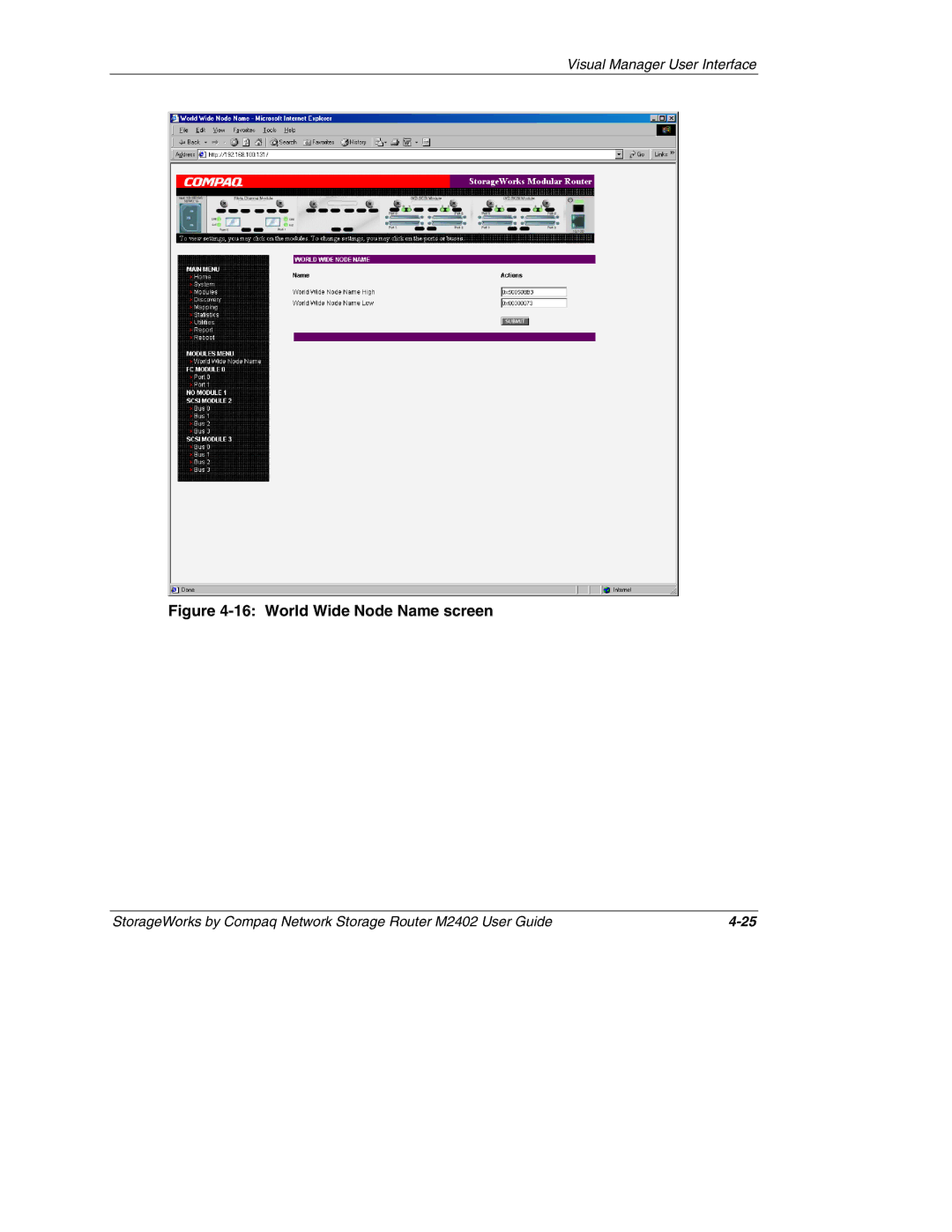 Compaq M2402 manual World Wide Node Name screen 