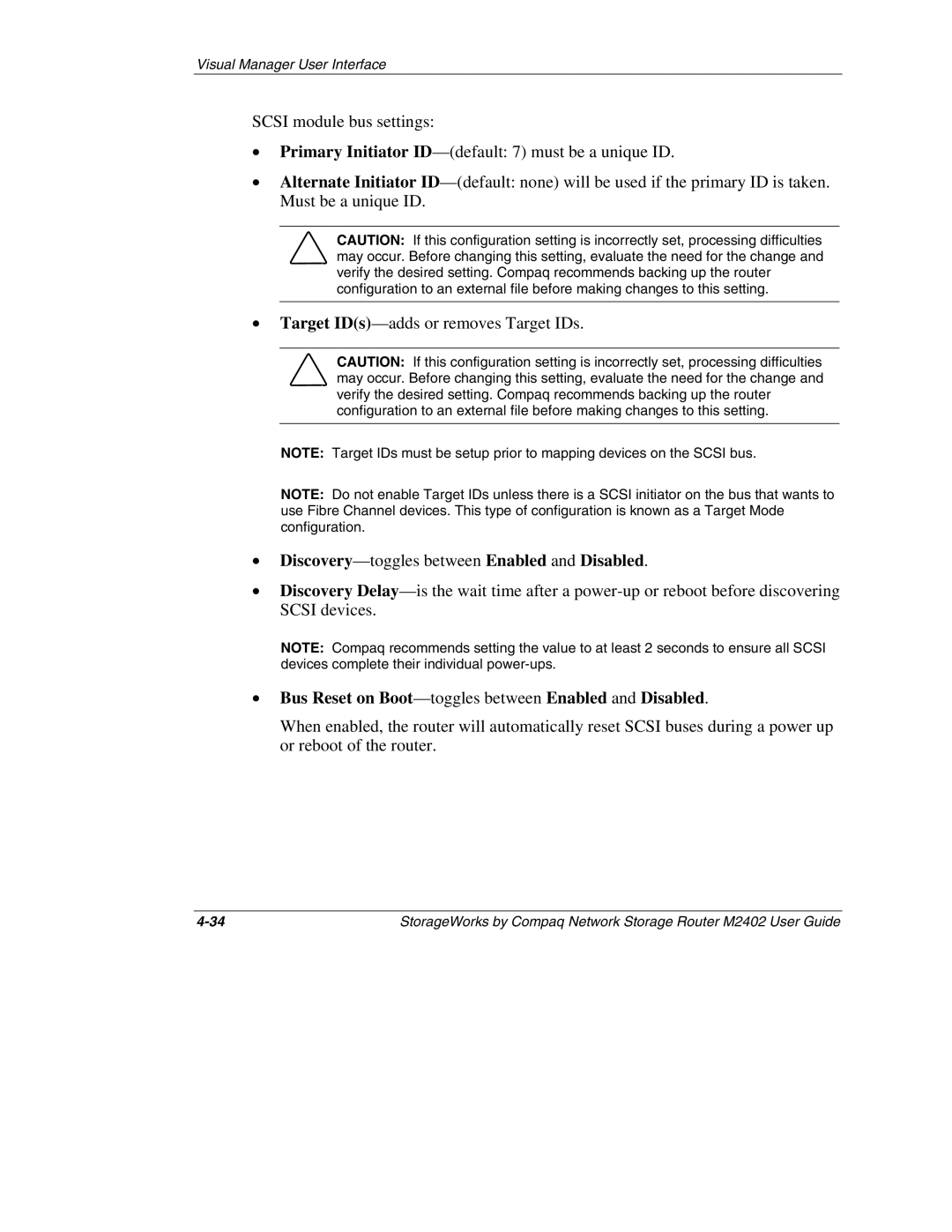 Compaq M2402 manual Discovery-toggles between Enabled and Disabled 