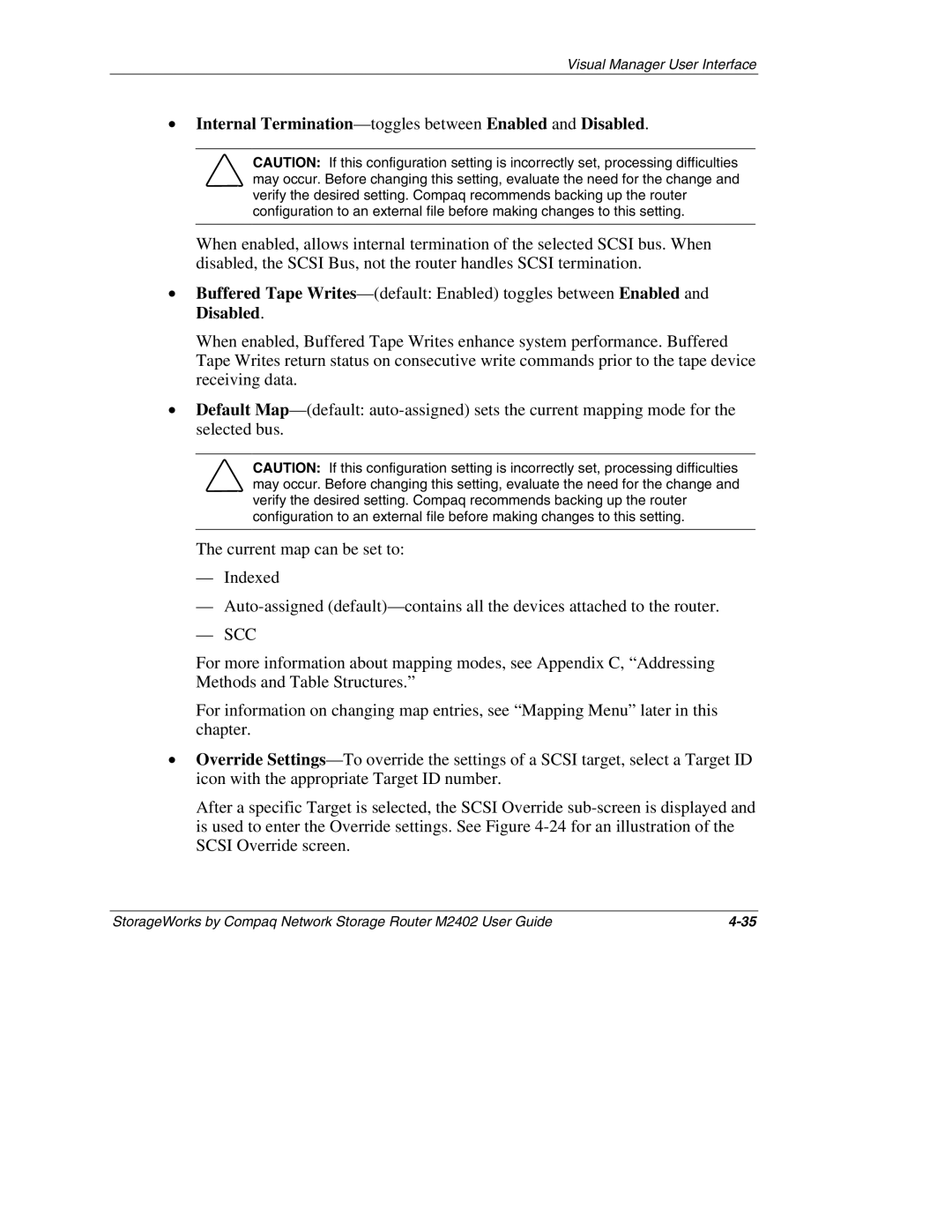 Compaq M2402 manual Internal Termination-toggles between Enabled and Disabled 