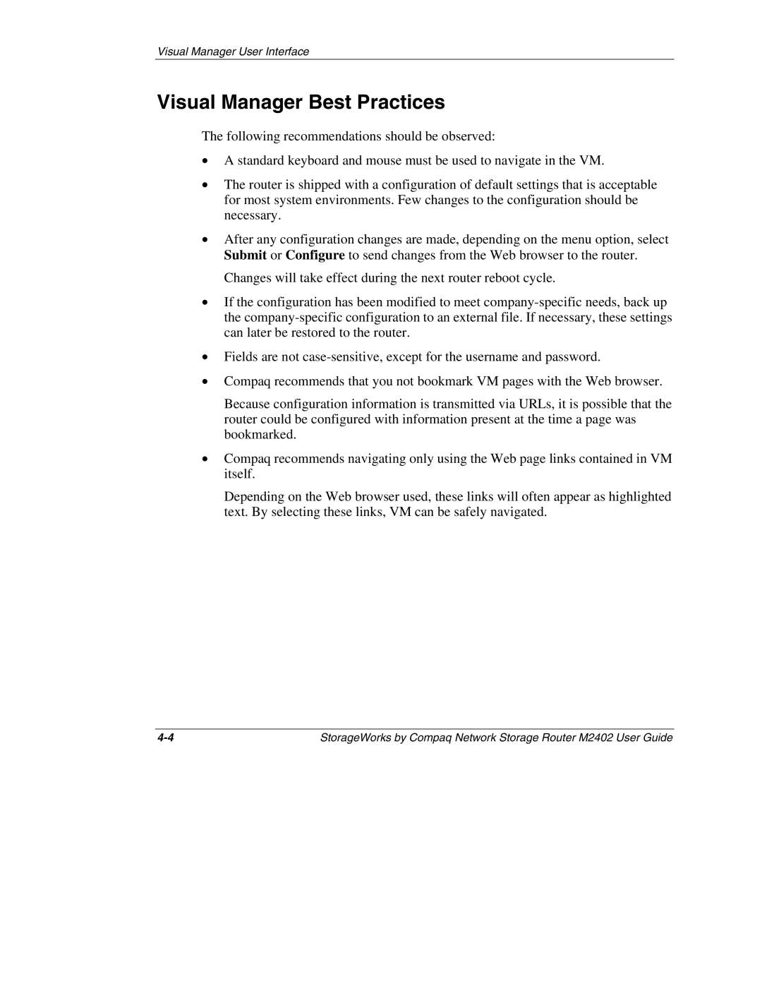 Compaq M2402 manual Visual Manager Best Practices 