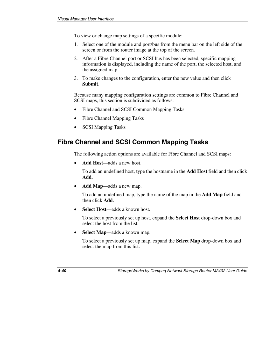 Compaq M2402 manual Fibre Channel and Scsi Common Mapping Tasks 