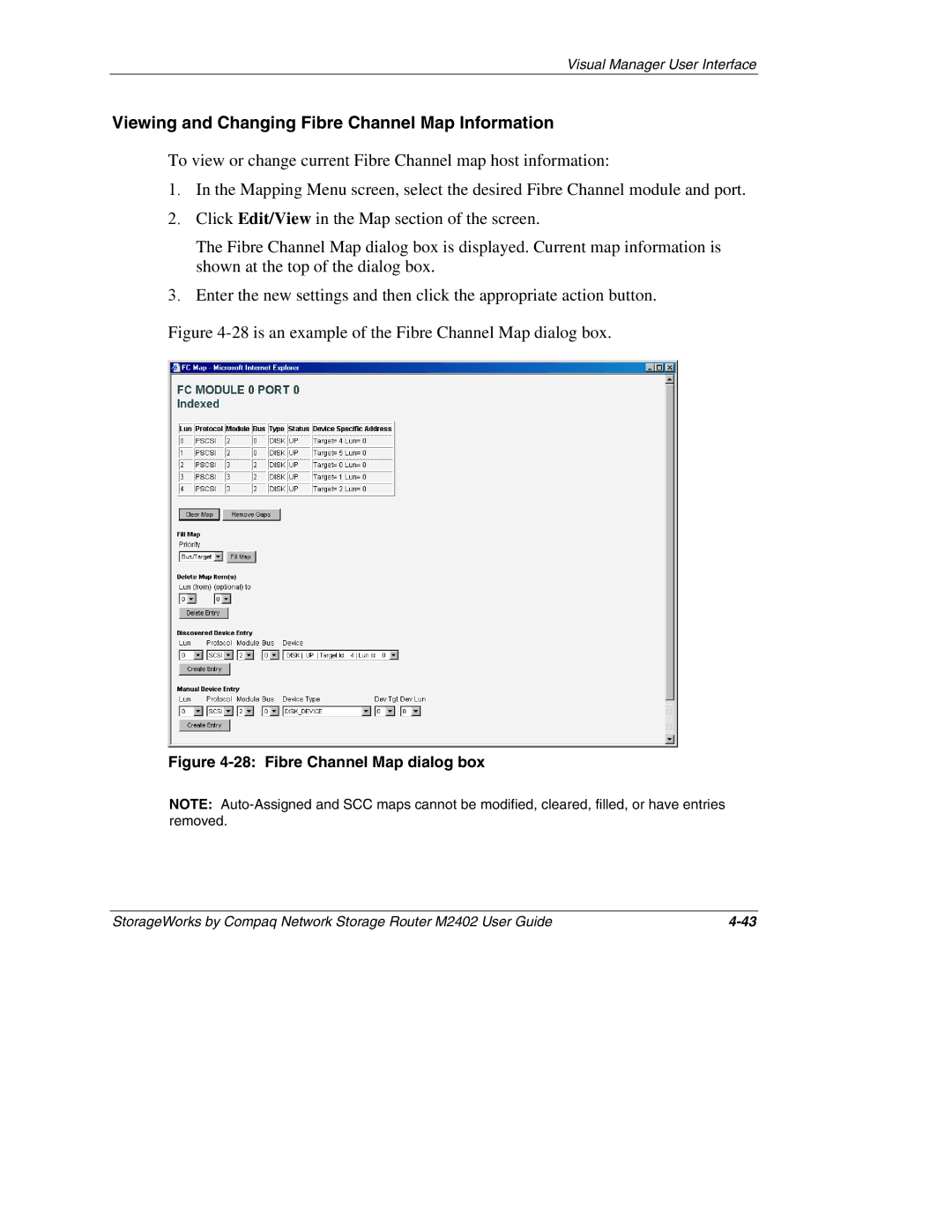 Compaq M2402 manual Viewing and Changing Fibre Channel Map Information 