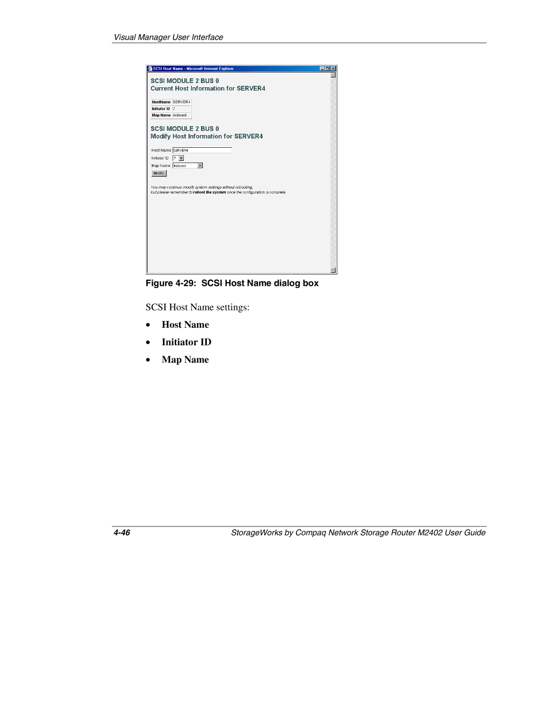 Compaq M2402 manual Host Name Initiator ID Map Name 