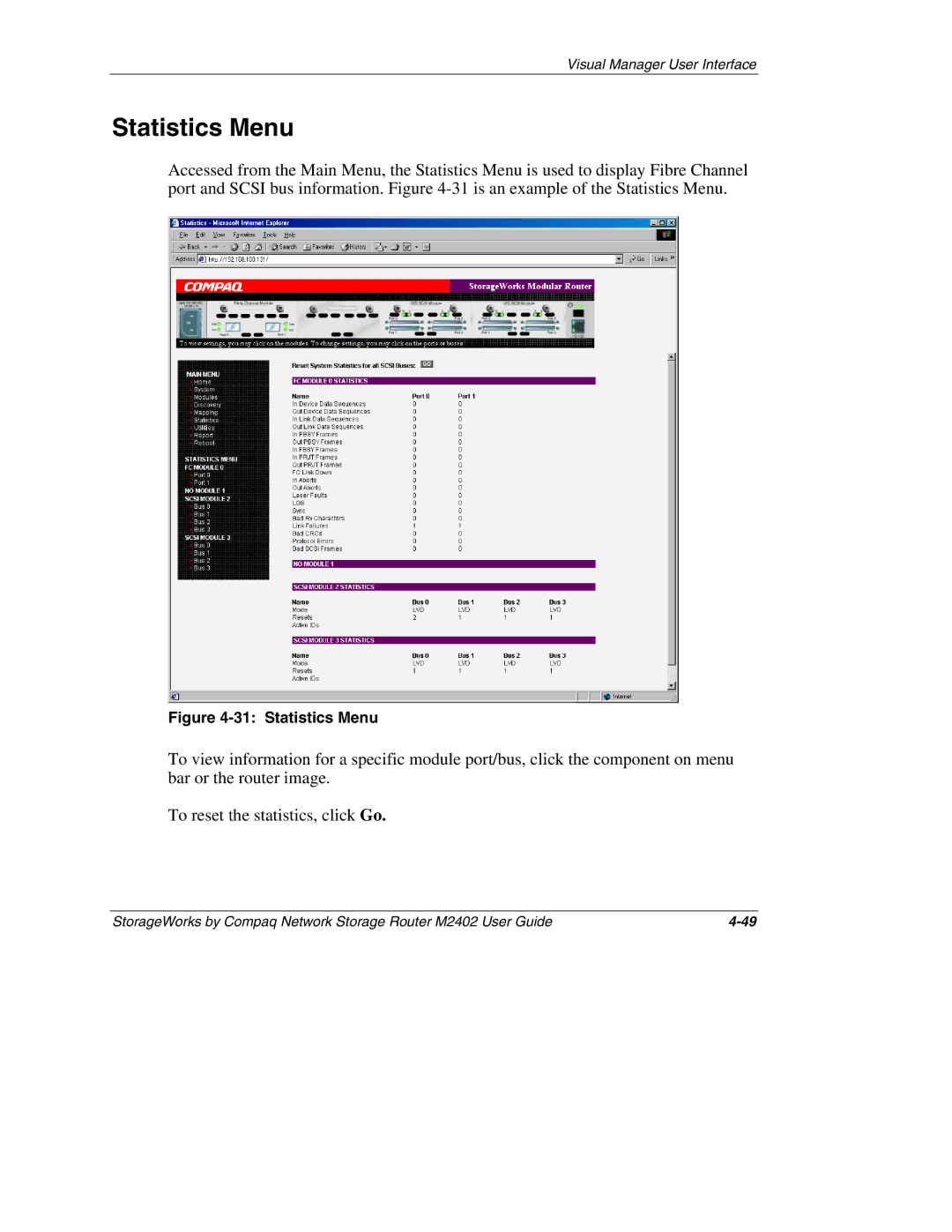 Compaq M2402 manual Statistics Menu 