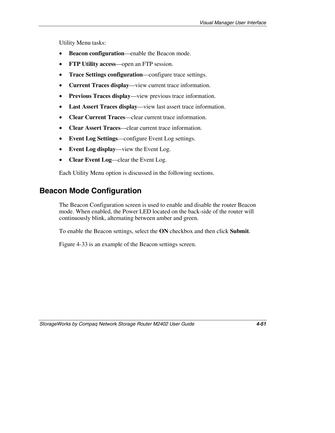 Compaq M2402 manual Beacon Mode Configuration, Trace Settings configuration-configure trace settings 