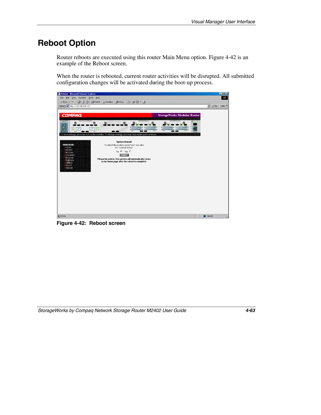 Compaq M2402 manual Reboot Option, Reboot screen 