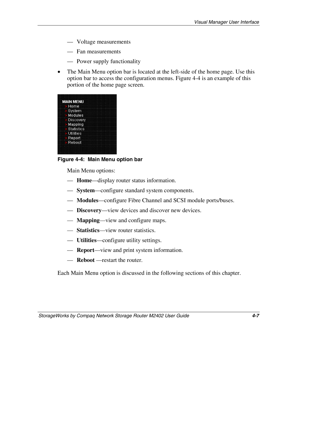 Compaq M2402 manual Main Menu option bar 