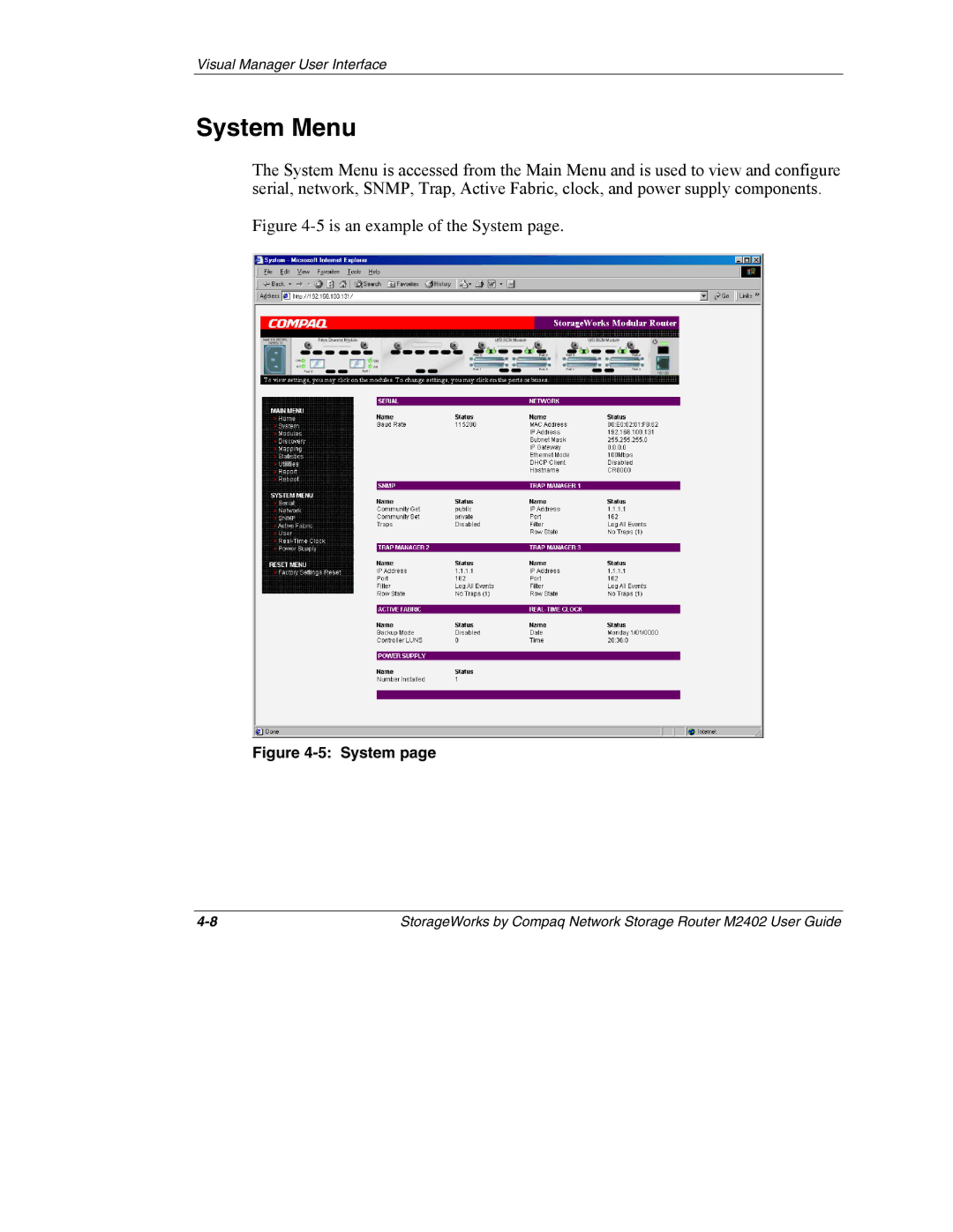 Compaq M2402 manual System Menu, Is an example of the System 