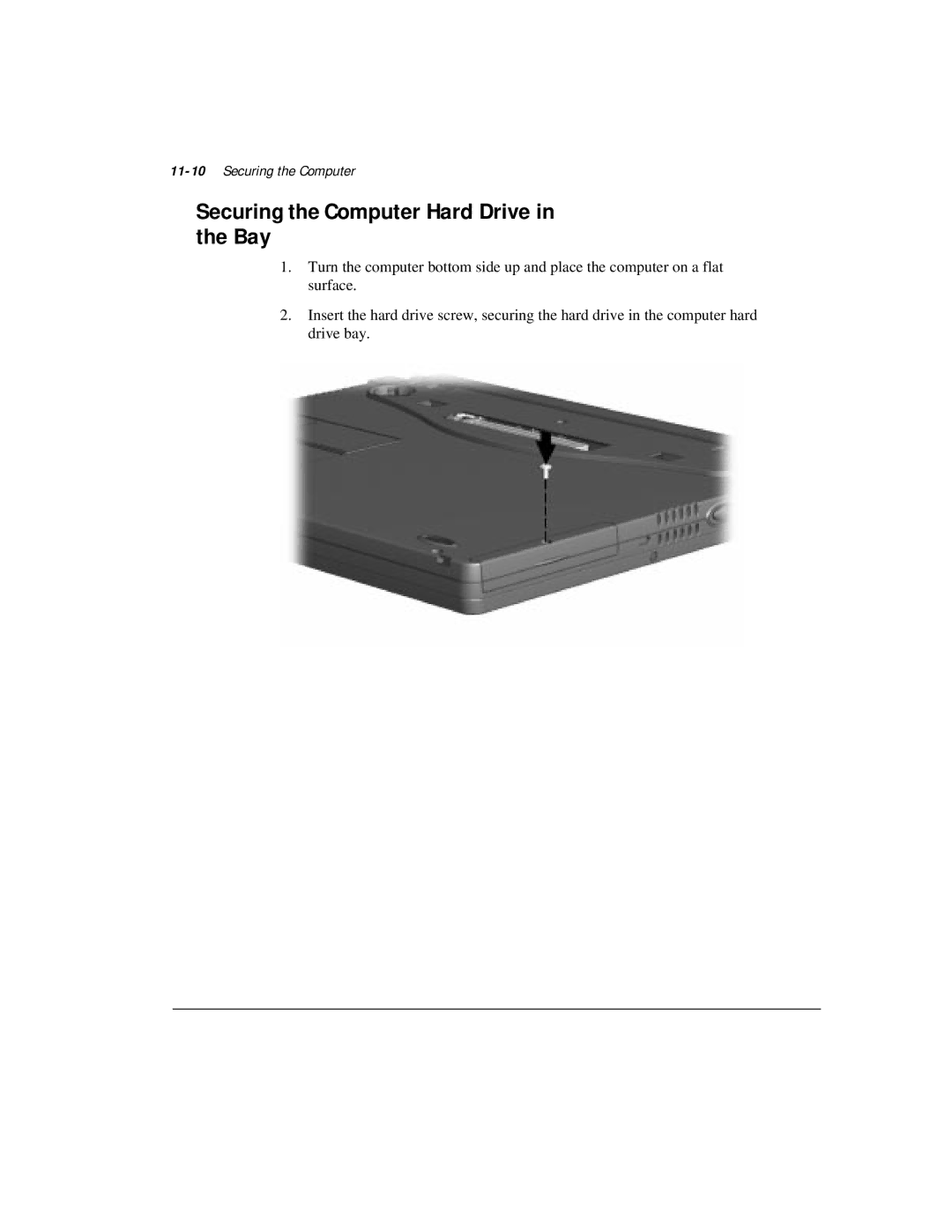 Compaq M300 manual Securing the Computer Hard Drive Bay, 11-10Securing the Computer 