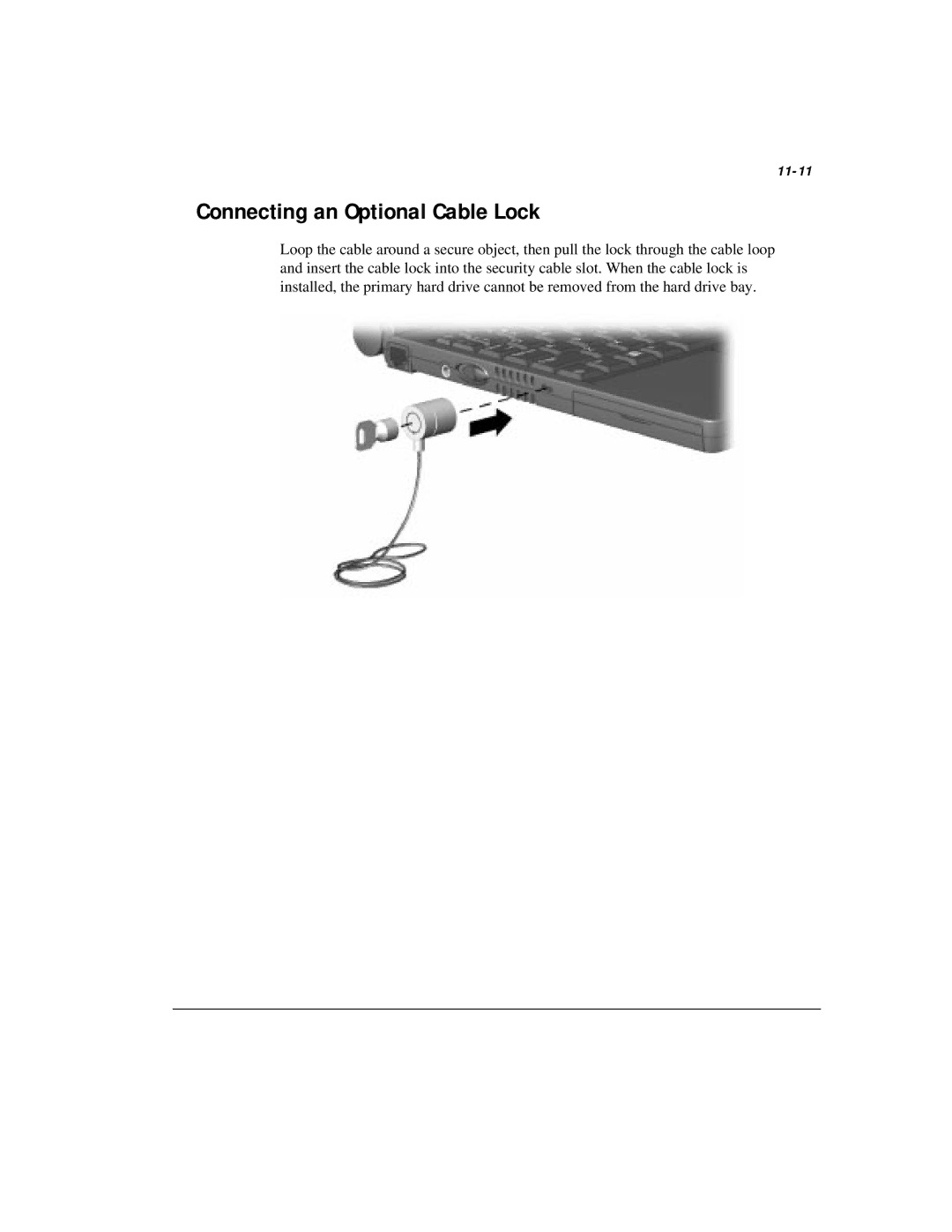 Compaq M300 manual Connecting an Optional Cable Lock, 11-11 