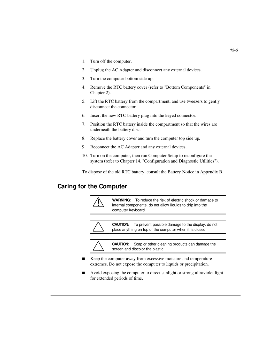 Compaq M300 manual Caring for the Computer, 13-5 