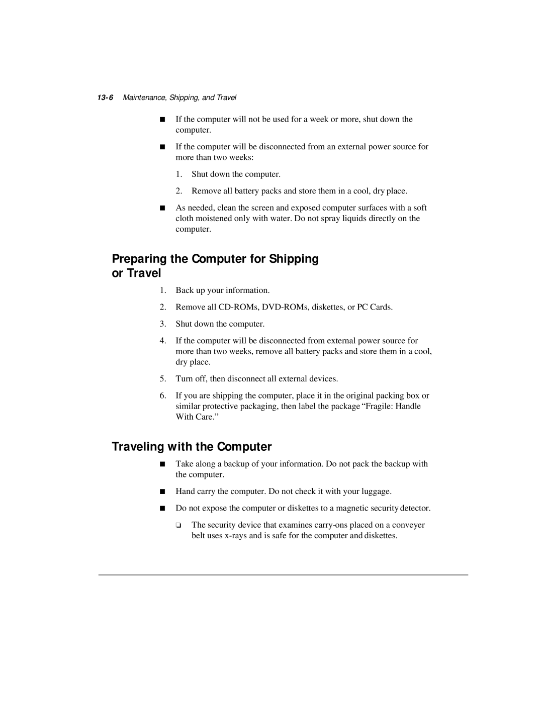 Compaq M300 manual Preparing the Computer for Shipping or Travel, Traveling with the Computer 