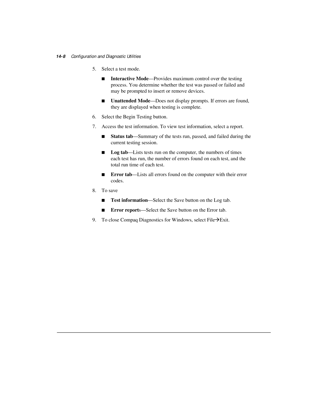 Compaq M300 manual 14-8Configuration and Diagnostic Utilities 