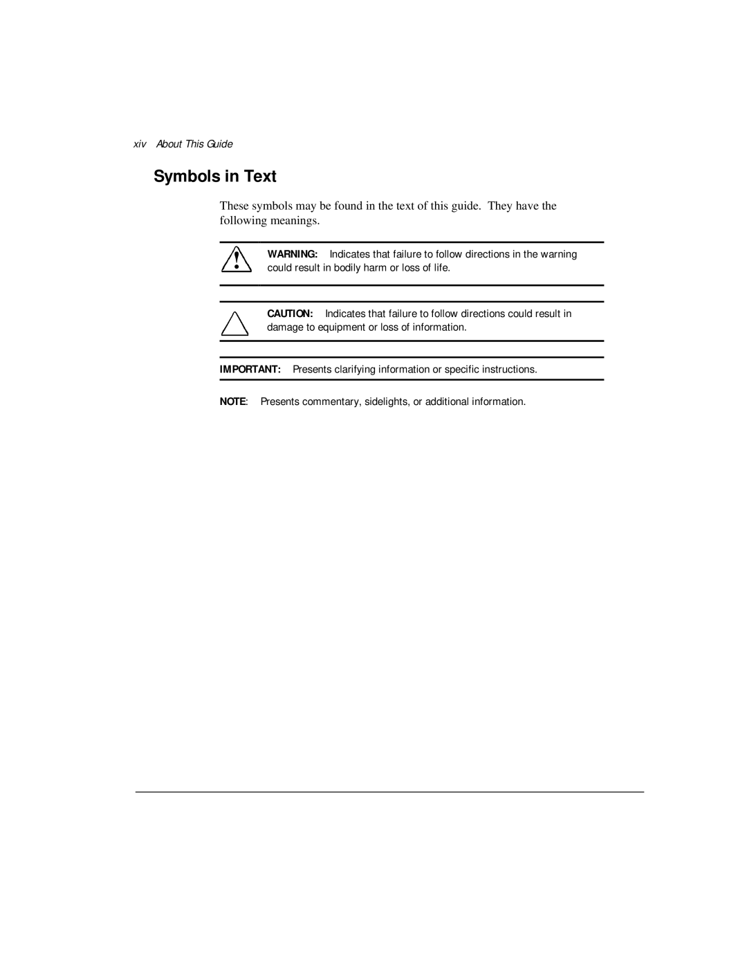 Compaq M300 manual Symbols in Text, Xiv About This Guide, Could result in bodily harm or loss of life 