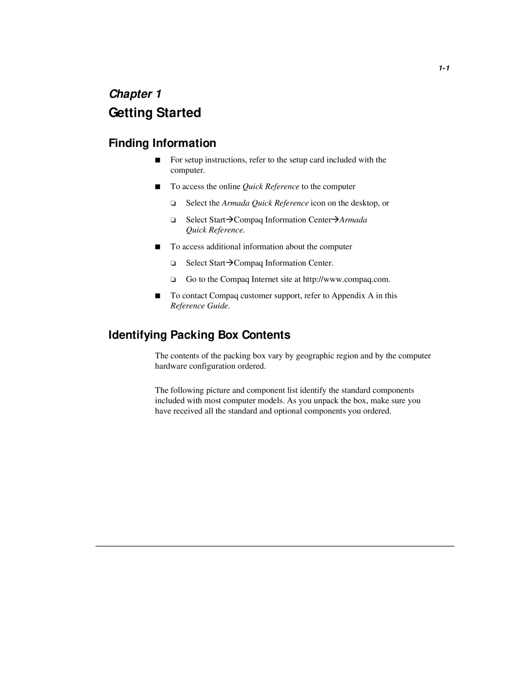 Compaq M300 manual Getting Started, Finding Information, Identifying Packing Box Contents 