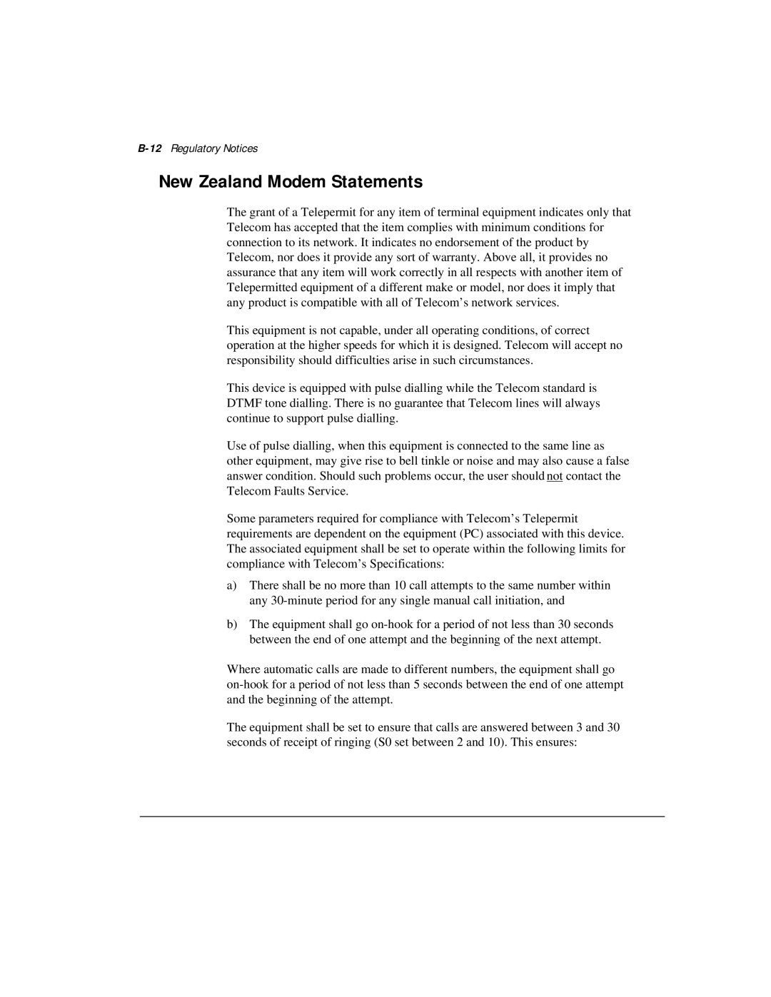 Compaq M300 manual New Zealand Modem Statements, 12Regulatory Notices 