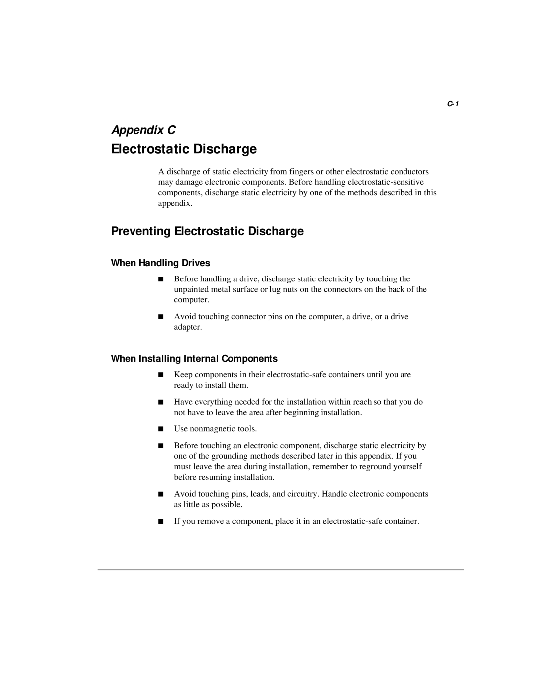 Compaq M300 manual Preventing Electrostatic Discharge, When Handling Drives, When Installing Internal Components 