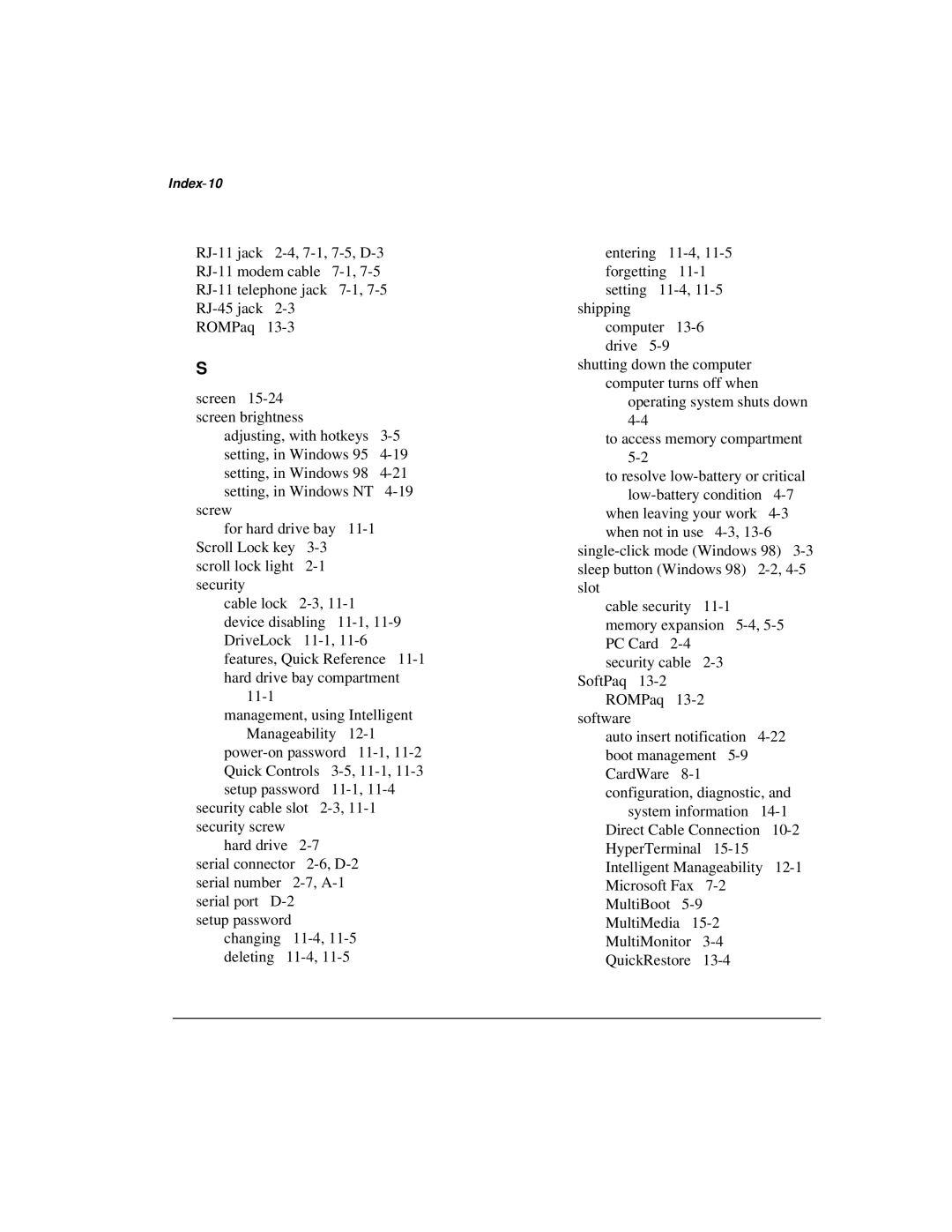 Compaq M300 manual Index-10 