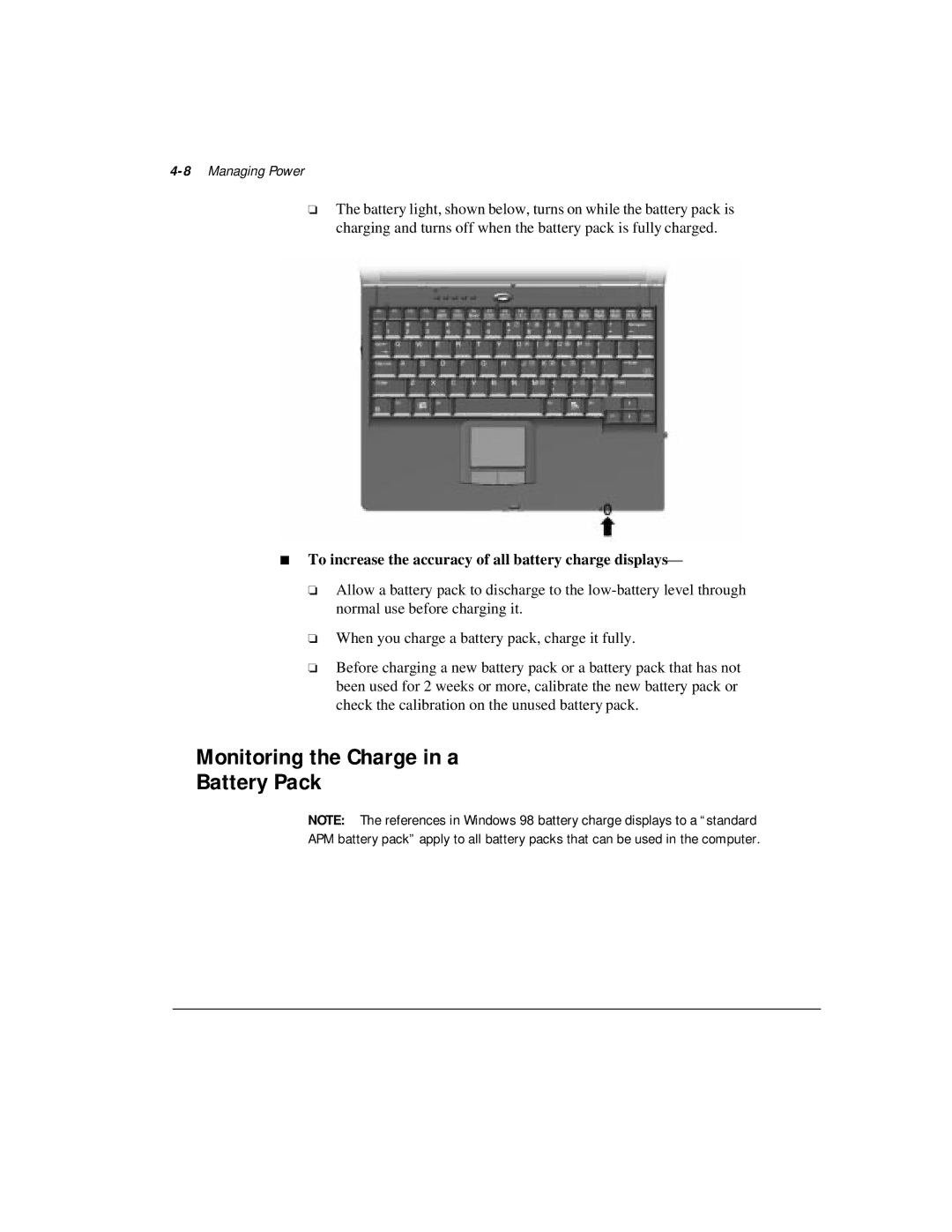 Compaq M300 manual Monitoring the Charge in a Battery Pack, 8Managing Power 