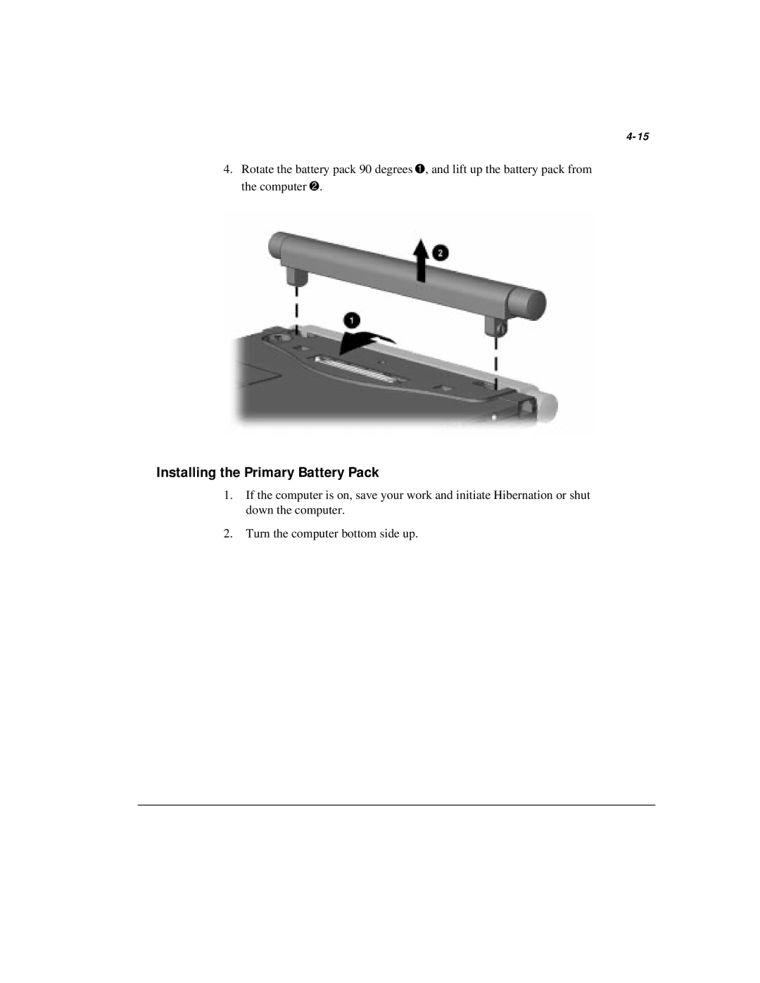 Compaq M300 manual Installing the Primary Battery Pack 