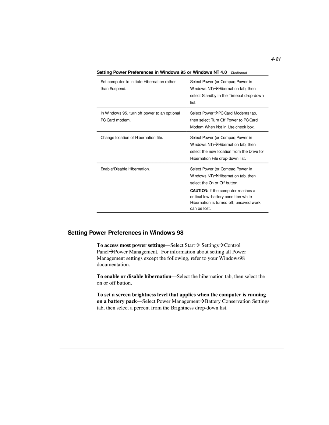 Compaq M300 manual Setting Power Preferences in Windows 