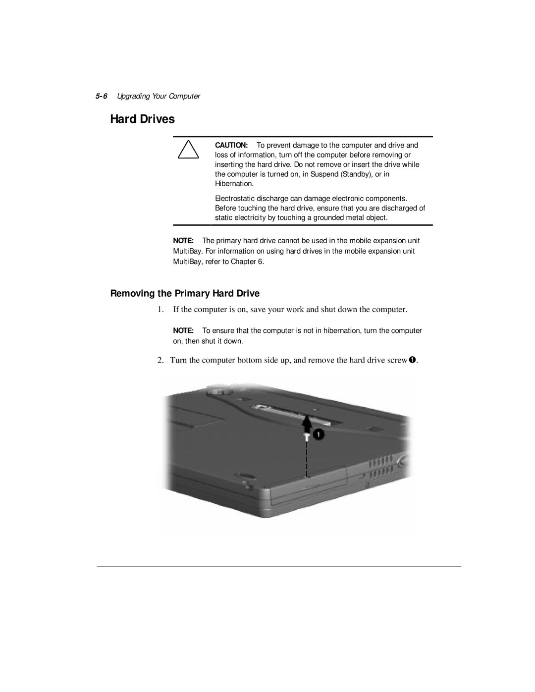 Compaq M300 manual Hard Drives, Removing the Primary Hard Drive, 6Upgrading Your Computer 