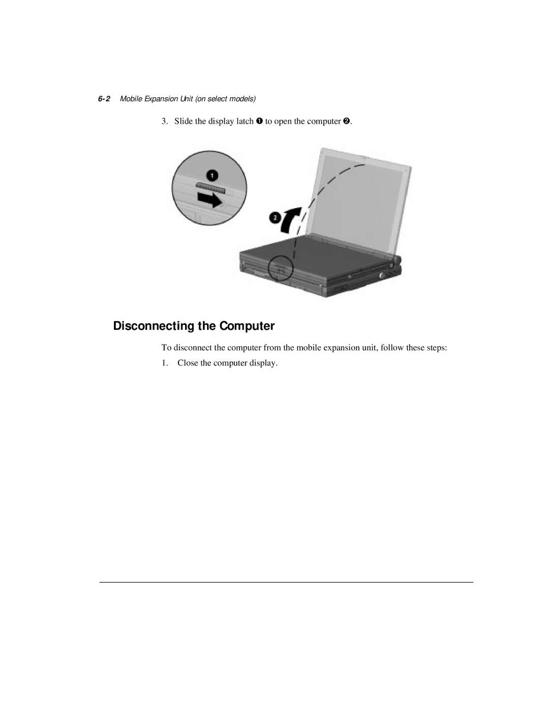 Compaq M300 manual Disconnecting the Computer, 2Mobile Expansion Unit on select models 