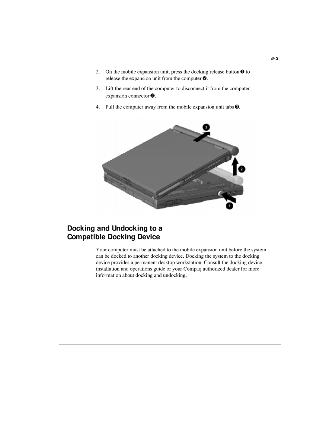 Compaq M300 manual Docking and Undocking to a Compatible Docking Device 