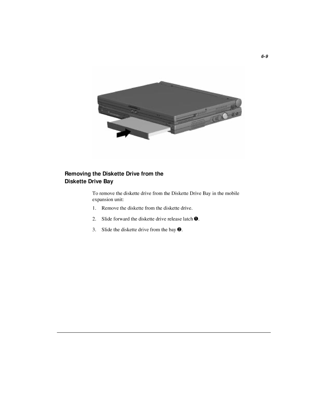 Compaq M300 manual Removing the Diskette Drive from Diskette Drive Bay 