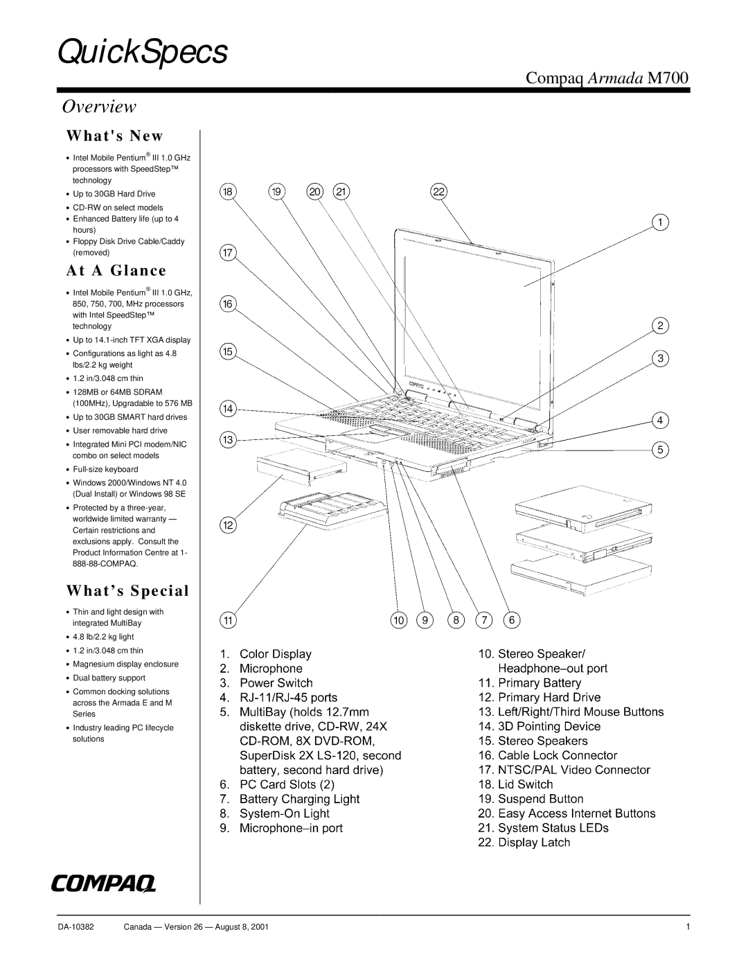 Compaq M700 warranty QuickSpecs, Overview 